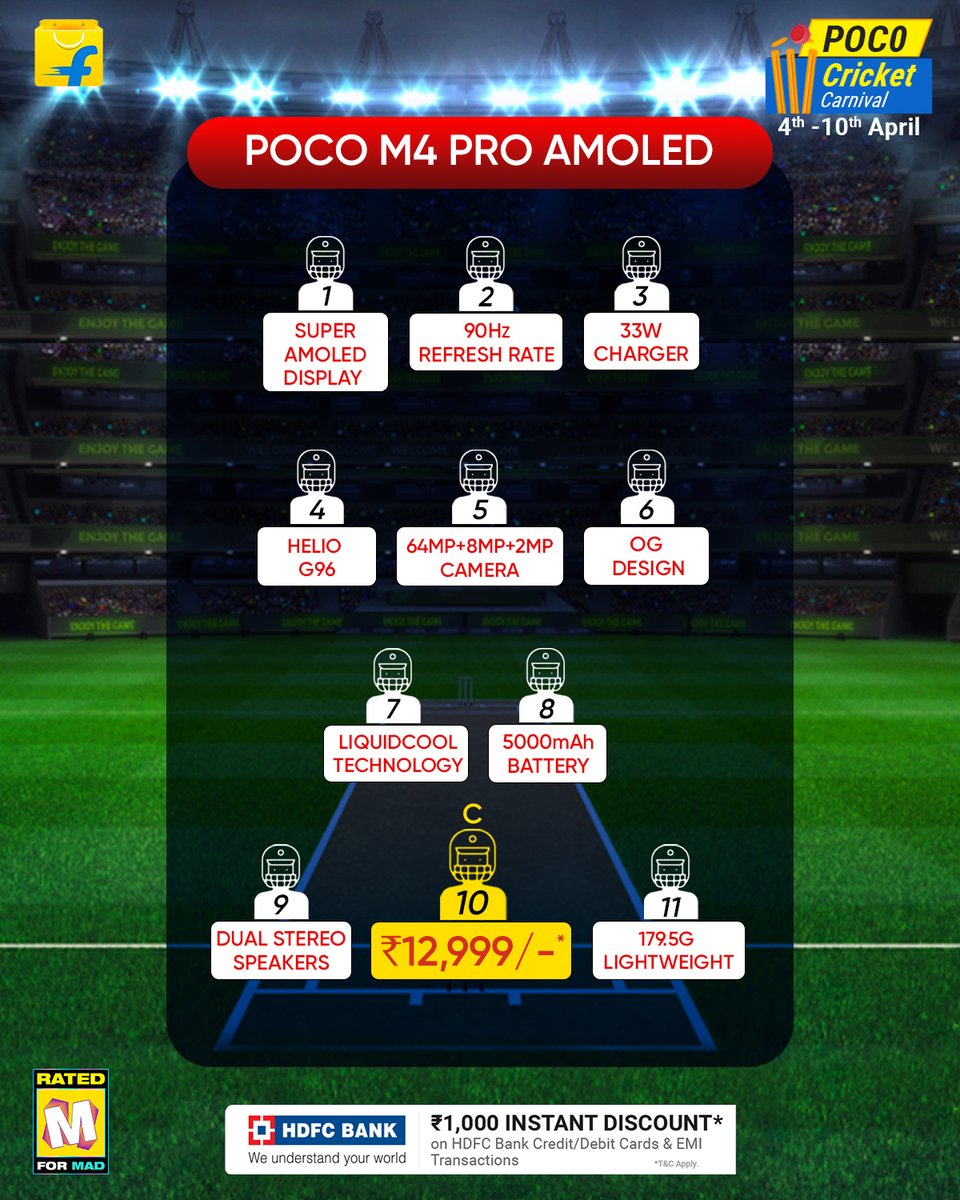 IndiaPOCO's tweet photo. Who is your MVP of our #POCOM4Pro’s Dream Team? The answer is the entire team. Get the whole team in your pocket at the #POCOCricketCarnival on @Flipkart and #StepUpUrFun. Buy now https://t.co/SA39c101lY https://t.co/qww4c0b1Se