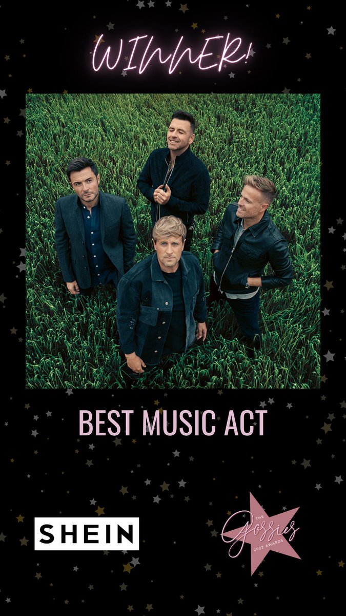 goss_ie's tweet photo. The winner of Best Music Act, sponsored by @SHEIN_official, at the #Gossies2022 is… @westlifemusic_ https://t.co/FmRW1QzSLH