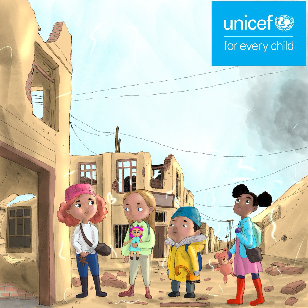 UN's tweet photo. Every child has the right to grow up free from fear.

@UNICEF is working to protect children in conflict zones around the world.

They are #NotATarget! https://t.co/r39EMIUgGh https://t.co/1acml6Eum5