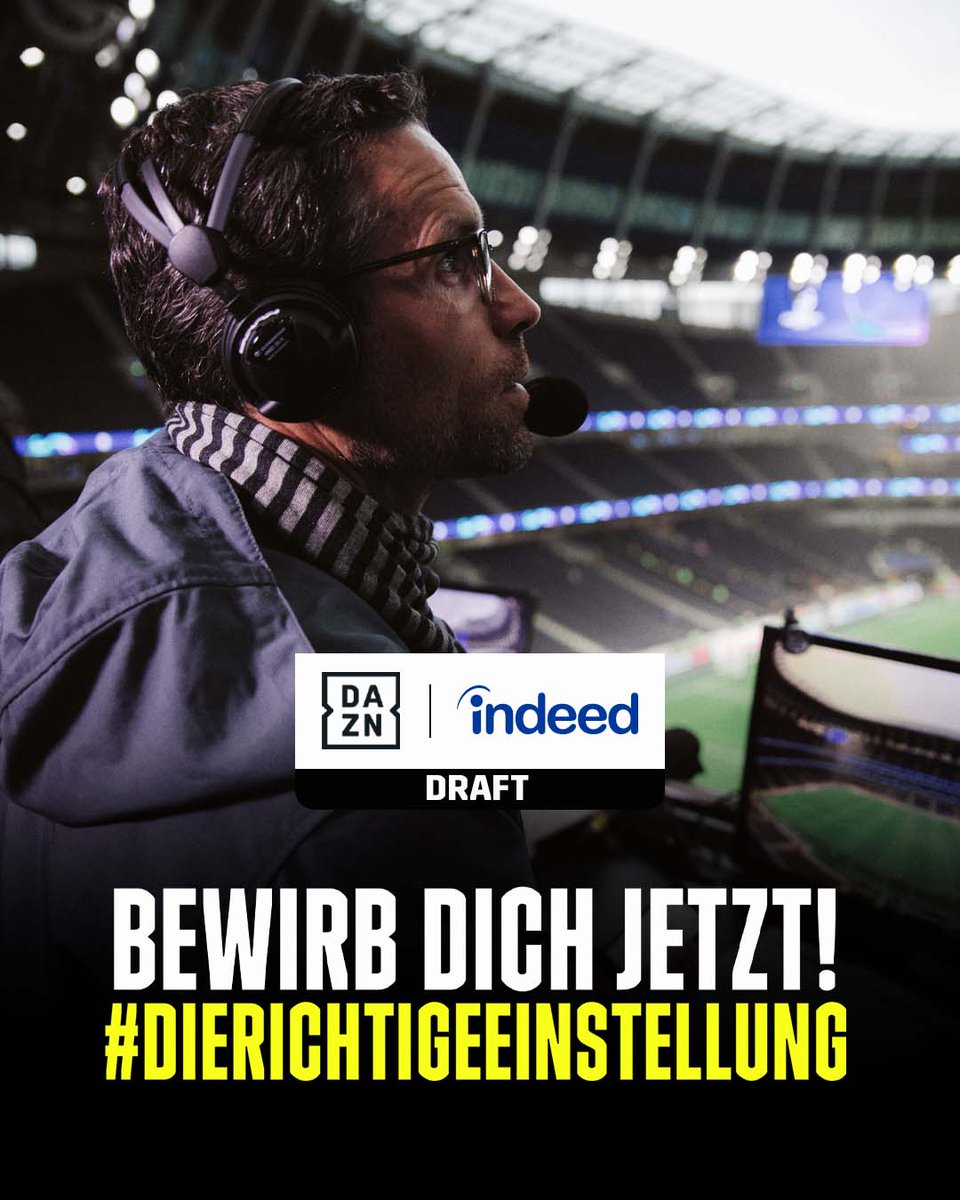 DAZN und <a href="/IndeedDeutsch/">Indeed</a> suchen! Werde jetzt Kommentator:in, bewirb dich bei unserem Draft und verändere die Sportwelt von morgen! 

Alle Infos findest du hier go.indeed.com/dazn

#DeinKommentarZählt #DieRichtigeEinstellung