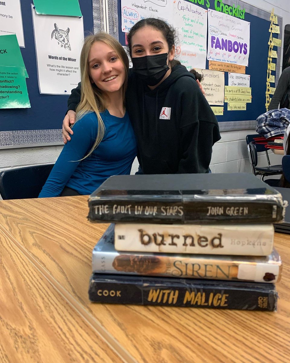 RussoReads's tweet photo. It’s National Poetry Month! We had some Friday fun playing with words and creating book spine poetry!📚 https://t.co/3Y4bRKxFWv