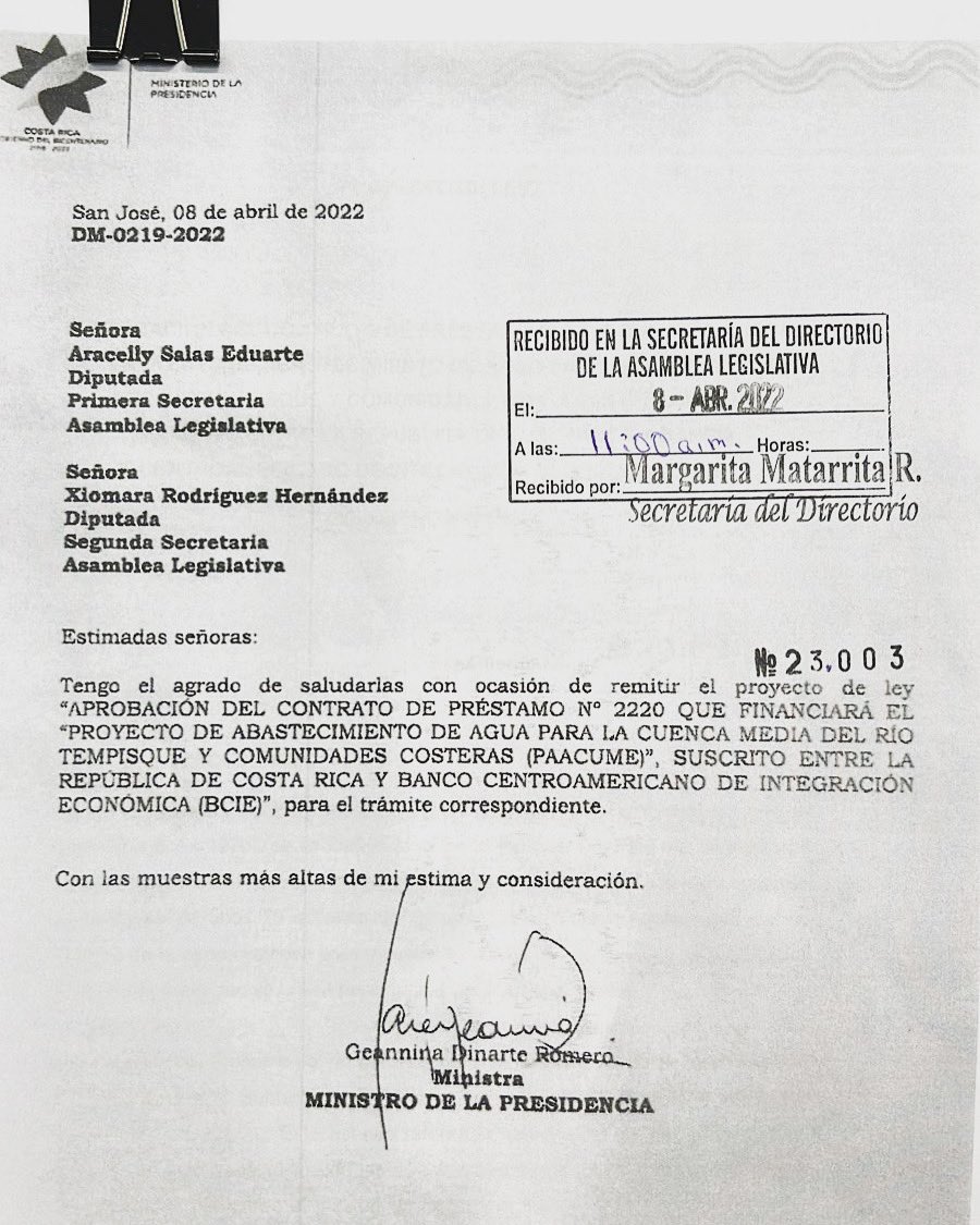 #BuenasNoticias Hoy ingresó a la corriente de la <a href="/asambleacr/">asambleacr.com</a> el proyecto #23003 que financiará PAACUME el <a href="/BCIE_Org/">BCIE</a> por $425 millones de dólares y permitirá el inicio de la construcción de obras para llevar agua a los cantones más secos de Guanacaste y hasta por 50 años. #PAACUME