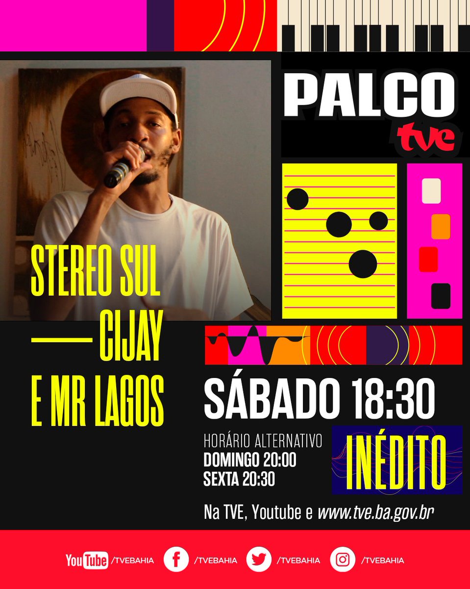 tvebahia's tweet photo. Stereo Sul Festival no #PalcoTVE! 🎙️🎶

Neste sábado (9) você vai curtir o show do rapper baiano #CiJay que traz críticas políticas pesadas e coloca o dedo na ferida do racismo. E o som de #MrLagos que chega com uma sonoridade firme no Trap.

📺 Assista às 18h30 na TVE! https://t.co/ld7gV65rw5