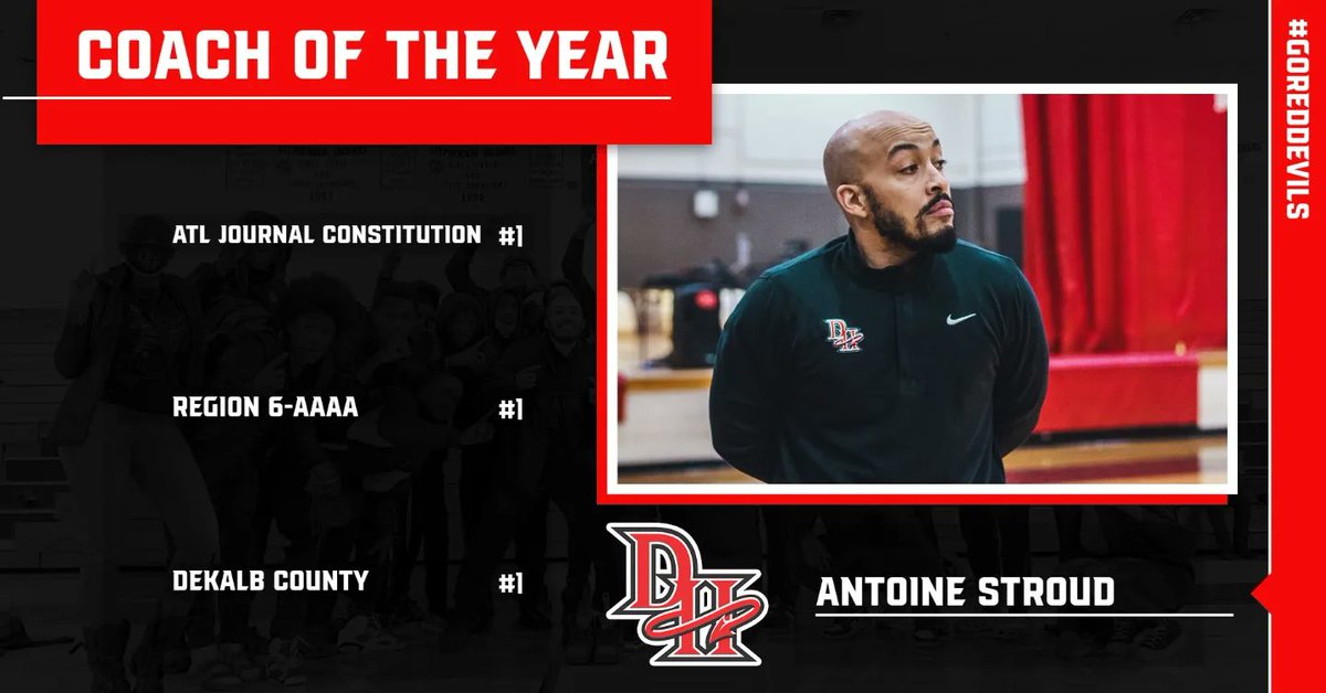 DHHSsports's tweet photo. COACH OF THE YEAR‼️ Congratulations to head Varsity Basketball Coach, Antoine Stroud, who earned coach of the year honors at three different levels! Job well done! @hills_druid @DruidHillsHigh @DCSDAthletics @OfficialGHSA @CoachStroud3 https://t.co/F9iBXQClBm
