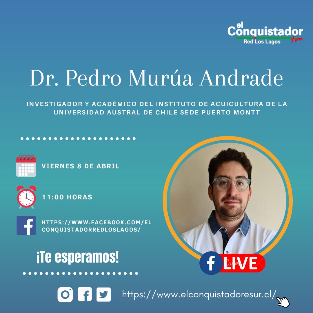 📻Compartimos la entrevista que el Dr. Pedro Murúa Andrade, académico e investigador del Instituto de Acuicultura UACh, realizó con el programa 'Acuicultura en acción' de Radio El Conquistador FM.

➡️ La conversación completa aquí cutt.ly/2Fgv8WF ⬅️