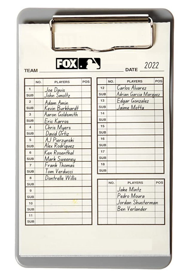 carlitosalvarez's tweet photo. Ya listo en la alineación para nuestras transmisiones de Grandes Ligas en español por @foxdeportes junto a los caballos Adrian García Marquez, Edgar Gonzalez y Jaime Motta!!! #PlayBall #MLBenFD https://t.co/SzgQ6pkfCn