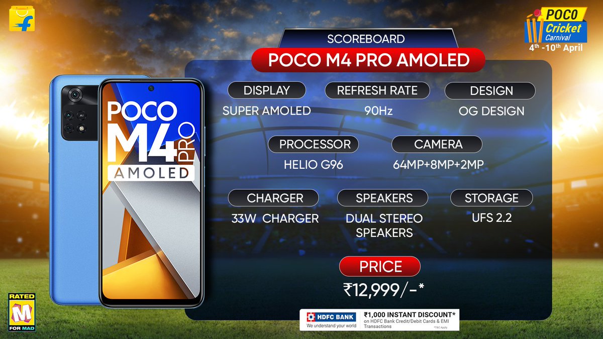 IndiaPOCO's tweet photo. And that’s the line-up of features which makes the #POCOM4Pro the ideal partner to #StepUpUrFun - remember to get it today as it’s the last day of #POCOCricketCarnival on @flipkart. Hurry up and click the link to buy now - https://t.co/SA39c0Iquq https://t.co/33ZoPPnkvO