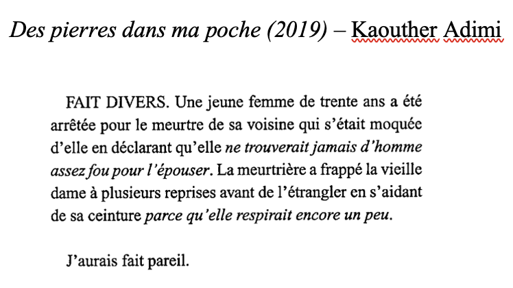 Soybeansprout87's tweet photo. I gave my French 211 students the first few pages of @kaoutheradimi's novel in preparation for their upcoming reading exam and they enjoyed the beginning as much as I do 😂#literature #intermediatefrench #languagelearning #faitdivers https://t.co/zaQRESi2Sz