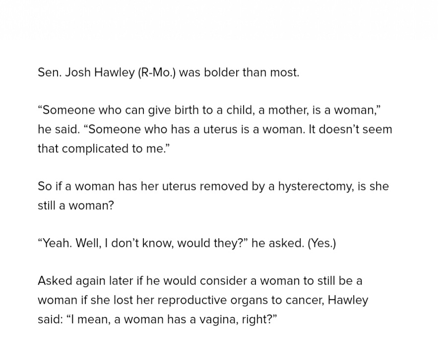 bmaren201's tweet photo. According to Josh Hawley, a woman is just parts? 😡 https://t.co/98xAI9TAfJ