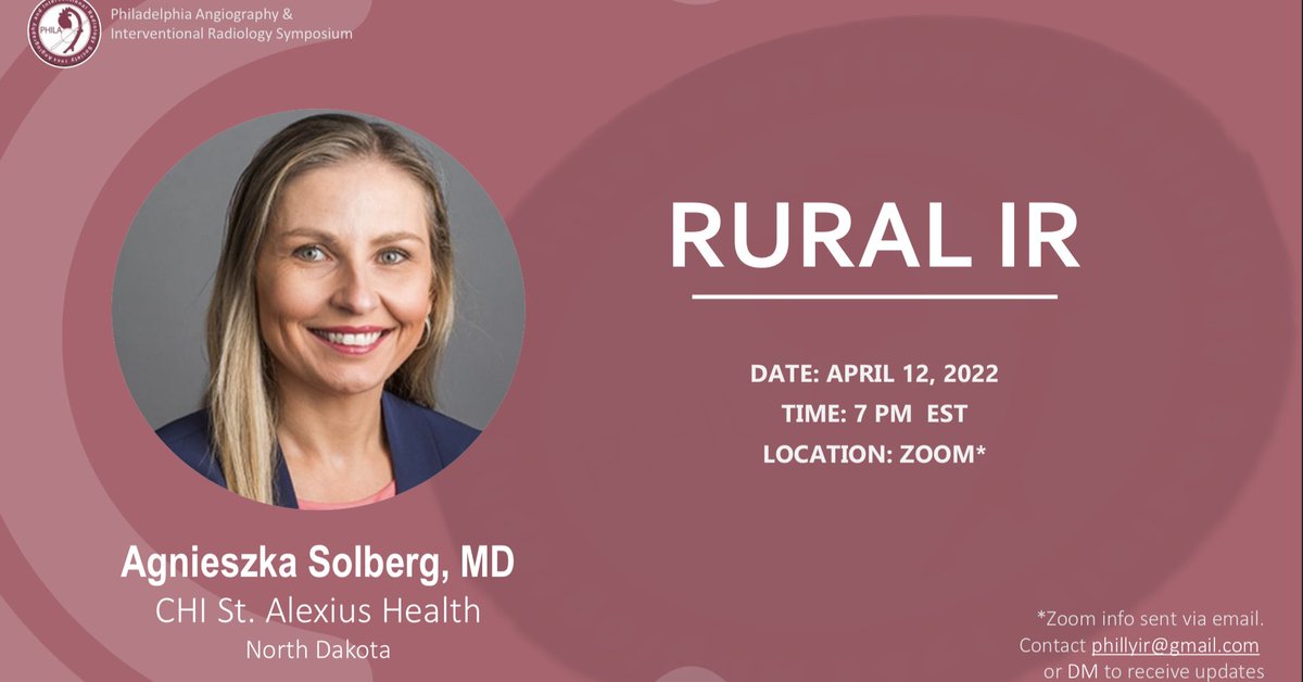 PAIRS (@phillyangio) on Twitter photo Did you know 97% of the United States land mass is rural?
Did you know 1 in 5 Americans live in a rural area?
Did you know rural Americans are more likely to die from certain diseases than their urban counterparts?
JOIN US:
4/12 @ 7pm
Talk on Rural IR
By <a href="/AgnesSolberg/">Agnieszka Solberg MD</a> Did you know 97% of the United States land mass is rural?
Did you know 1 in 5 Americans live in a rural area?
Did you know rural Americans are more likely to die from certain diseases than their urban counterparts?
JOIN US:
4/12 @ 7pm
Talk on Rural IR
By <a href="/AgnesSolberg/">Agnieszka Solberg MD</a>