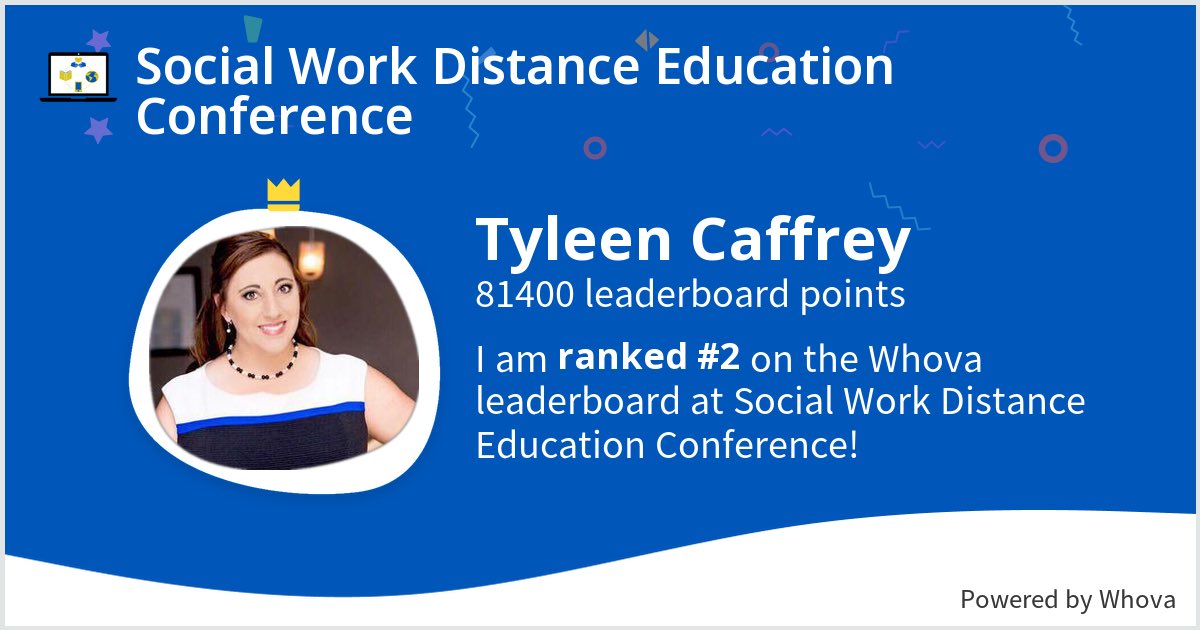 TyleenCaffrey's tweet photo. I ranked #2 on the Whova leaderboard at Social Work Distance Education Conference! @SWDEConference #SWDEConference #swde2022 #SocialWorkDistanceEducation - via #Whova event app https://t.co/kEOKdgcchN