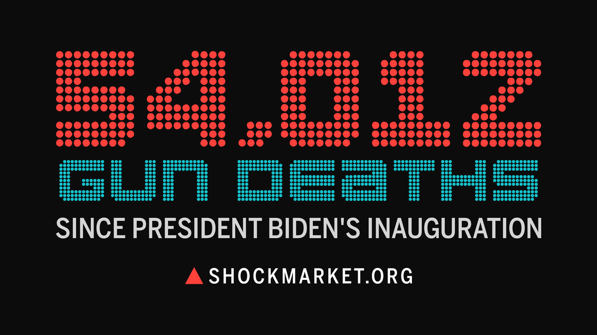 Digital counter which reads "54,012 gun deaths since President Biden's inauguration.