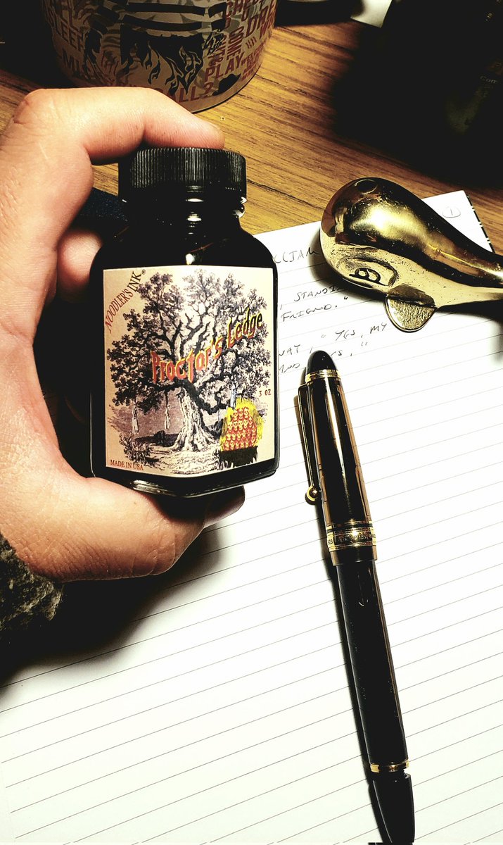 BrandonScott_AU's tweet photo. Starting the second half of the novel in a motivational ink, and to give a clue to the subject matter, this ink is called 'Proctor's Ledge'...
@noodlersink #proctorsledge #PILOT #amwriting #custom823 https://t.co/9svEWFv6zb