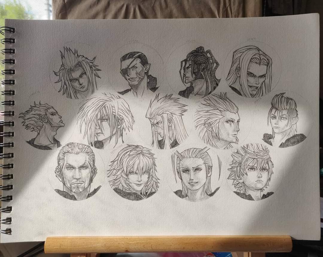 raindaydream's tweet photo. old trad fanart back when I thought drawing 13 faces that I've never drawn before was a good idea (it wasn't) #pencil #KH #OrgXIII https://t.co/YqBNL1jQJe