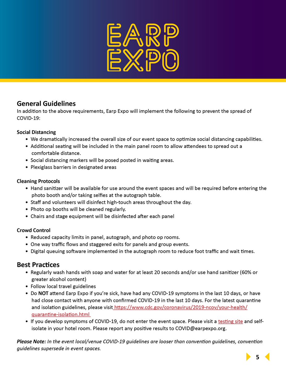 EarpExpo's tweet photo. Our 2022 Earp Expo COVID-19 policy. If you have any questions please email us at COVID@earpexpo.org.
For the FULL report, which includes additional COVID guidelines for the Hyatt Regency, NOLA, and international and domestic travel visit our website. https://t.co/0dVAN50Zab https://t.co/MROy0m9Npx