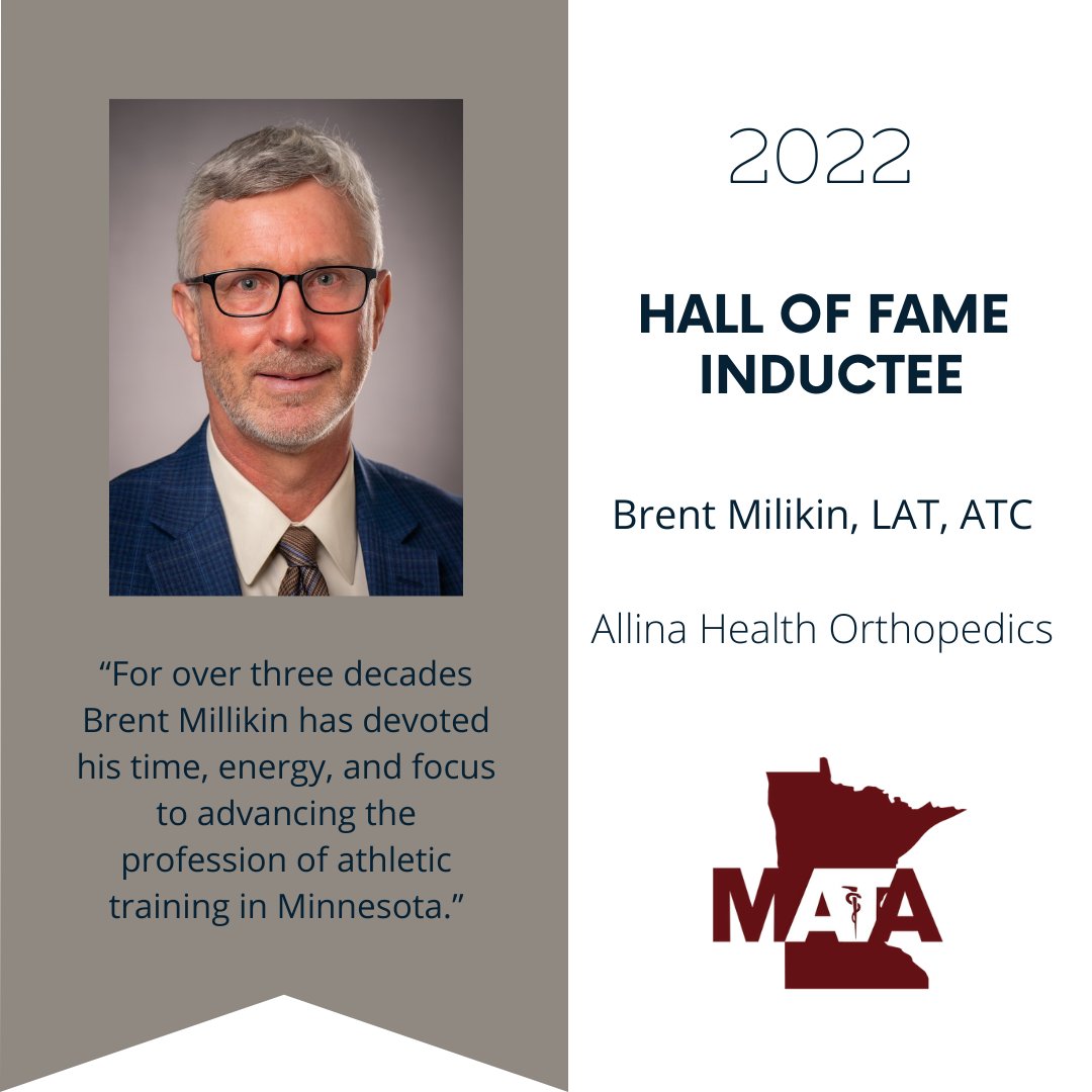 MinnesotaAT's tweet photo. We're excited to finally gather tonight for the Honors &amp; Awards Banquet &amp; celebrate Minnesota ATs.  
Congratulations to the 2022 MATA Hall of Fame inductee Brent Millikin!  Thank you Brent for your dedication to the profession! @GLATA_updates @AllinaHealth https://t.co/tHbVXLnbCV
