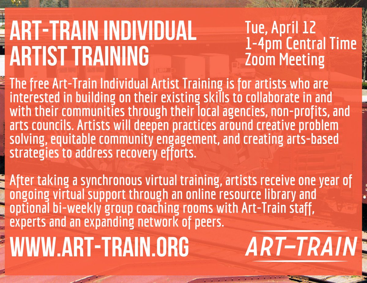 SpringboardArts's tweet photo. Sign up for the next Art-Train Individual Artist Training, happening this Tuesday, April 12 on Zoom! If you're an artist with an interest in community-based work, this is a great place to start. Register at https://t.co/fWAGEasYsy #CreativePeoplePower #ArtTrain https://t.co/WFfCwyNhxk