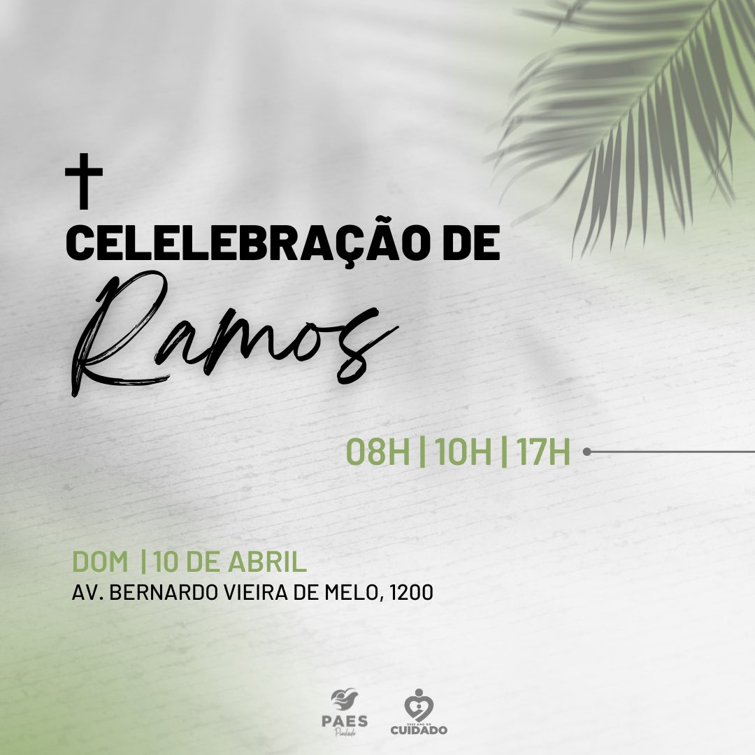 somospaes's tweet photo. DOMINGO DE RAMOS • Convide os amigos, reúna a sua família, e vamos juntos celebrar e cultuar a Deus neste domingo tão especial! 🤩🙏🌿

#Pascoa #domingoderamos #PAESpiedade https://t.co/AYBdHqxJ7D