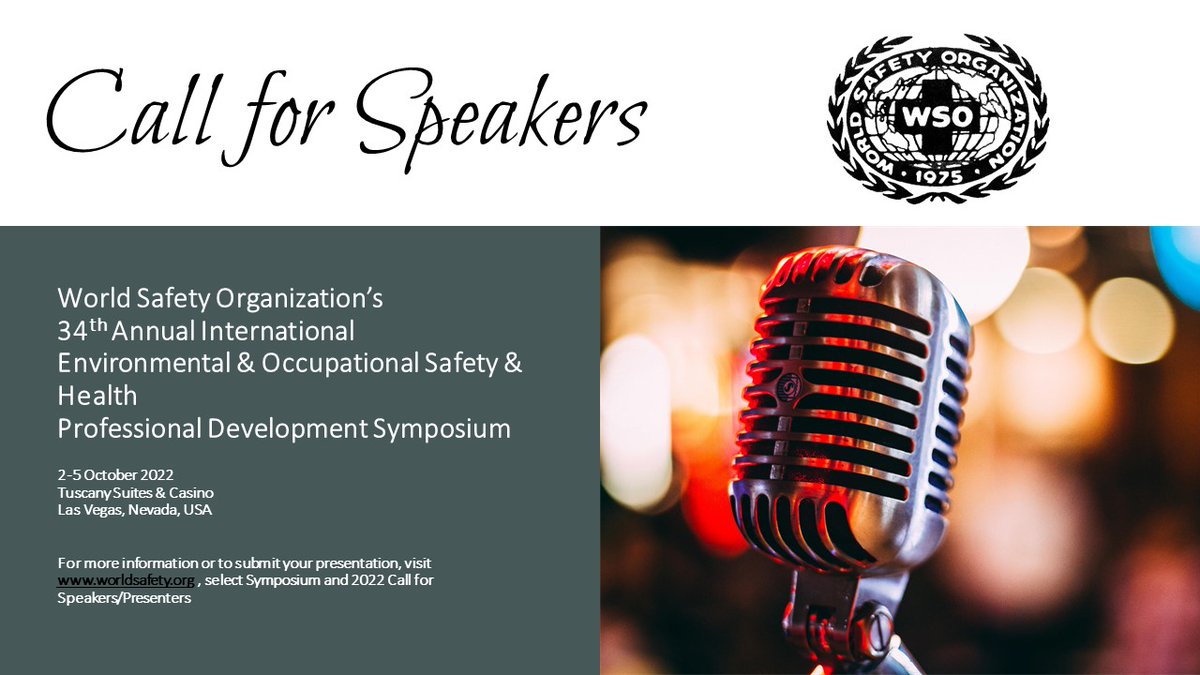 WorldSafetyOrg's tweet image. Interested in being a Speaker/Presenter at our 2022 Symposium? #safety #wso #worldsafety #speakers
Use the link below for more information and the submission form.
worldsafety.org/online-outline…