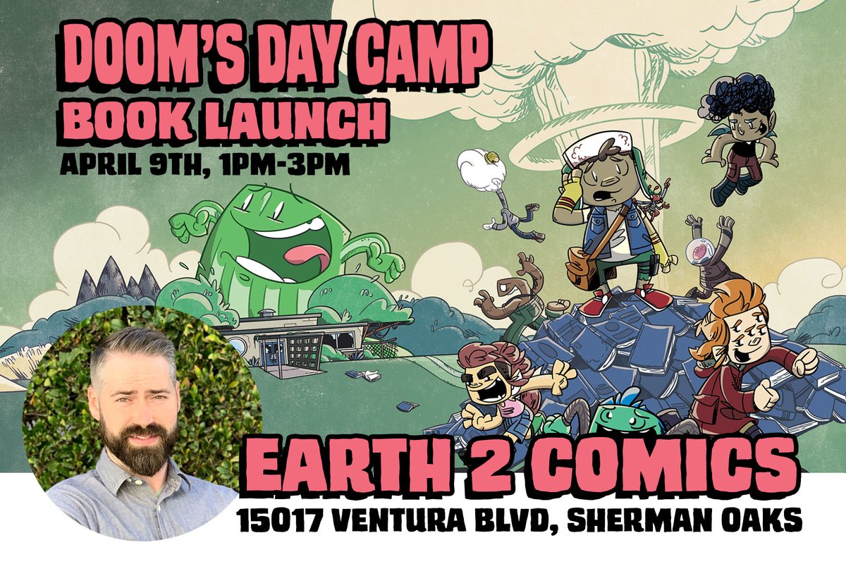 MortimerJMoose's tweet photo. If you are in LA I hope you’ll come out and join us this tomorrow at @earth_2_comics to celebrate the release of Doom’s Day Camp. #doomsdaycamp #kidsgraphicnovels #penguinkids https://t.co/uIwCInySJ8