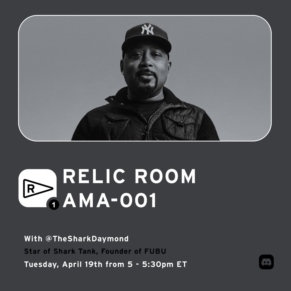 ikonick_xyz's tweet photo. Relics Pass Holders 🏴

Our first private AMA is confirmed for April 19th from 5-530 PM ET with @TheSharkDaymond! 

Please submit your questions for Daymond in the next few days. We have a dedicated Discord channel to handle requests. 

What do you want to know from the shark? 🦈 https://t.co/ayt6dd2sLD