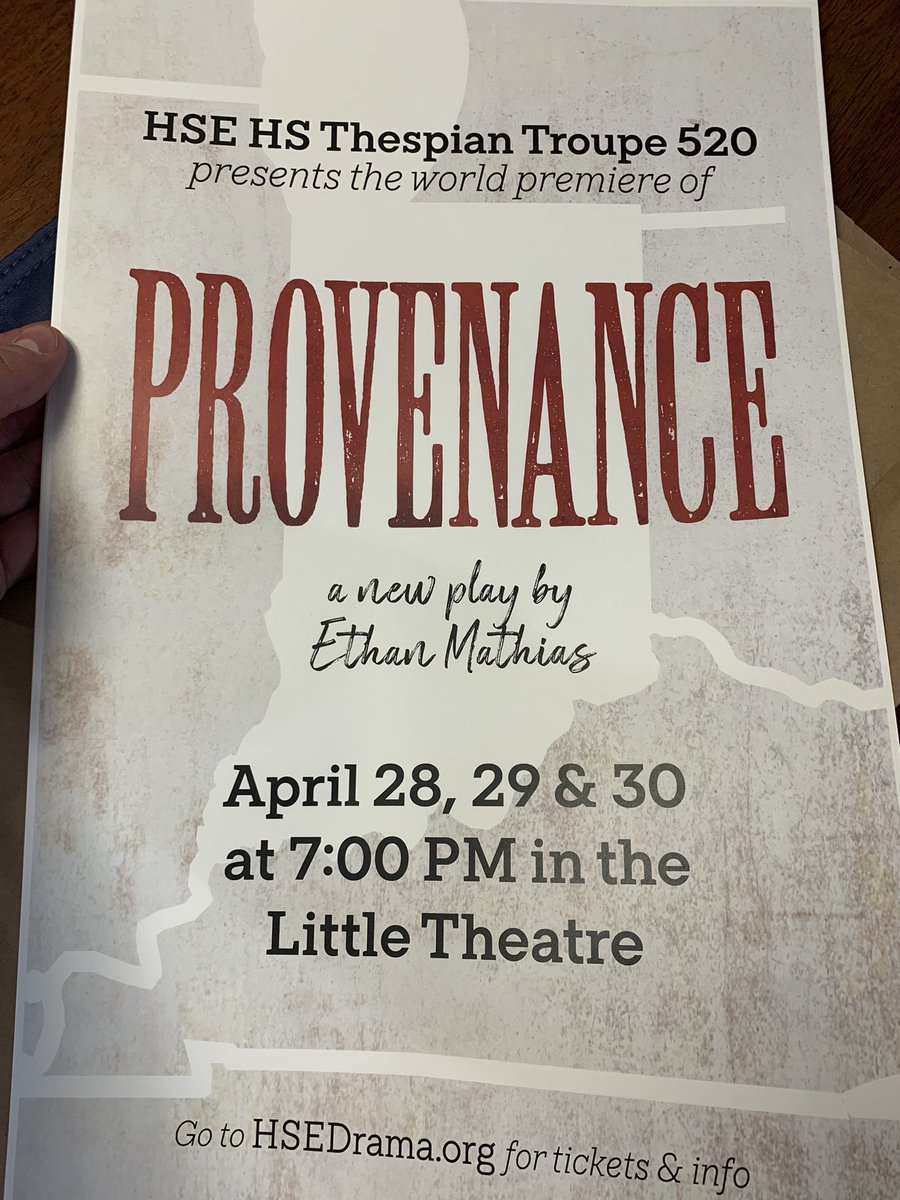 Among my errands on this final day of break was stopping to pick up posters for <a href="/HSEDrama/">HSE Drama</a>’s upcoming production of #Provenance!!! 😃 Can’t wait for people to see our students tell this story. Tickets go on sale soon!
