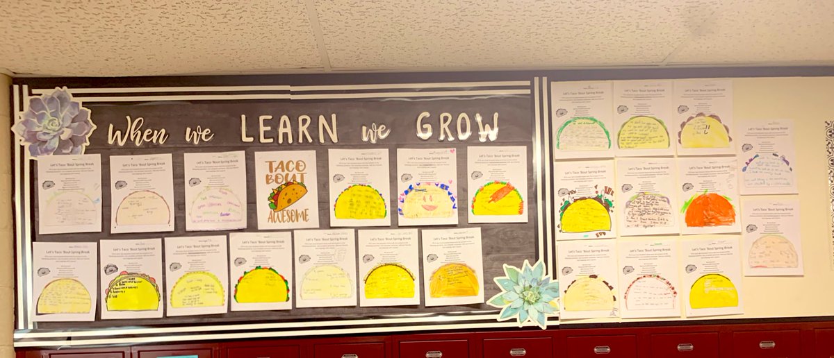 TechTrish's tweet photo. 🌮 Let’s Taco ‘Bout 🌮 how awesome and refreshing “Spring Break” was for students and this teacher too! 👋 #157CGrows #WeAreChelsea #tacobout #peepthosetoppings #finallyhungthemupandtookpics https://t.co/aqfjUldTEd