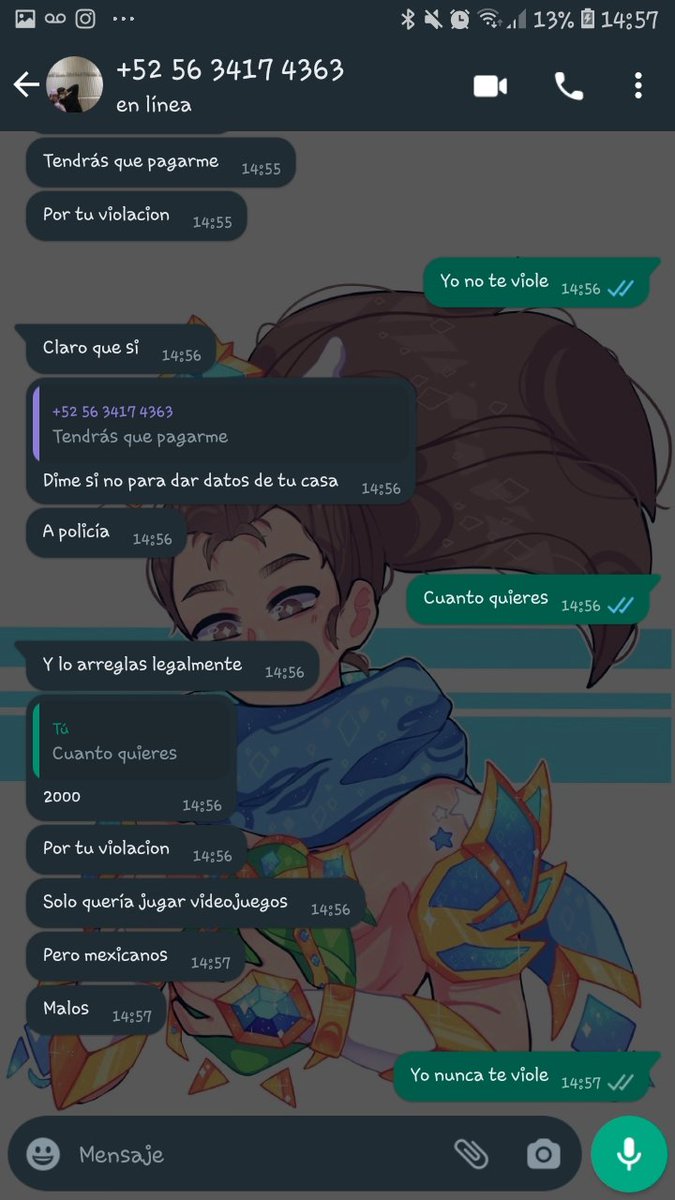 Chicos de la cdmx tengan cuidado con este chico me está tratando de extorsionar diciendo que me va a demandar por violación cuando en ningún momento hice eso y me está pidiendo $2000