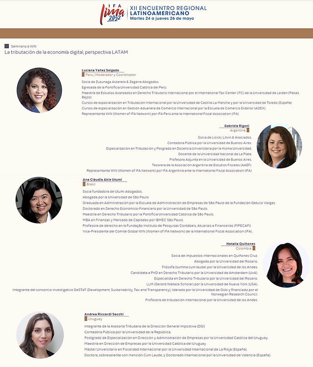 Women of IFA Network (@ifa_women) on Twitter photo 1st WIN Panel in an IFA LATAM Conference, organized by <a href="/ifaperu/">Asociación Fiscal Internacional IFA Grupo Peruano</a> ! Great topic: "Taxation of Digital Economy under LATAM Perspective"! Chair: Luciana Yañez, speakers: <a href="/Ana_Utumi/">Ana Claudia Utumi</a> <a href="/Gabriela_Rigoni/">Gabriela Rigoni</a> <a href="/quietnq/">Natalia Quiñones</a> and Andrea Laura Riccardi. In Spanish, don´t miss ifalima2022.pe 1st WIN Panel in an IFA LATAM Conference, organized by <a href="/ifaperu/">Asociación Fiscal Internacional IFA Grupo Peruano</a> ! Great topic: "Taxation of Digital Economy under LATAM Perspective"! Chair: Luciana Yañez, speakers: <a href="/Ana_Utumi/">Ana Claudia Utumi</a> <a href="/Gabriela_Rigoni/">Gabriela Rigoni</a> <a href="/quietnq/">Natalia Quiñones</a> and Andrea Laura Riccardi. In Spanish, don´t miss ifalima2022.pe