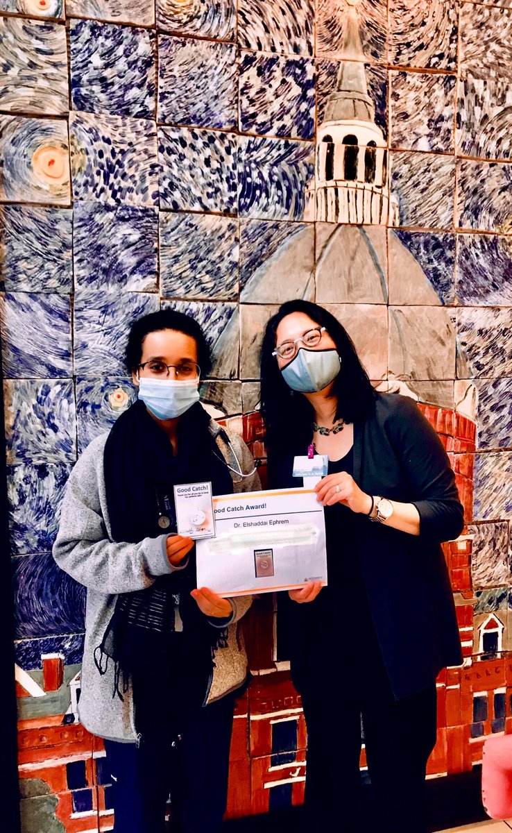 Julia_M_Kim's tweet photo. Congratulations to Dr. Elshaddai Ephrem, one of our star pediatric Harriet Lane Clinic residents @jhpedsresidency, for receiving a #GoodCatchAward and keeping our patients and families safe! #patientsafety @HopkinsKids @JHM_Armstrong https://t.co/o7e6hmWOOl