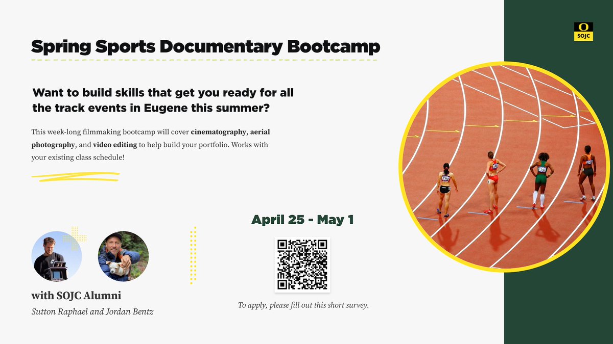 suttonraphael's tweet image. I'll be teaching a sports documentary bootcamp for @UOsojc at the end of the month! If you're a @uoregon  student apply here by April 15!! forms.gle/oxJGSPV1wh5nAt…