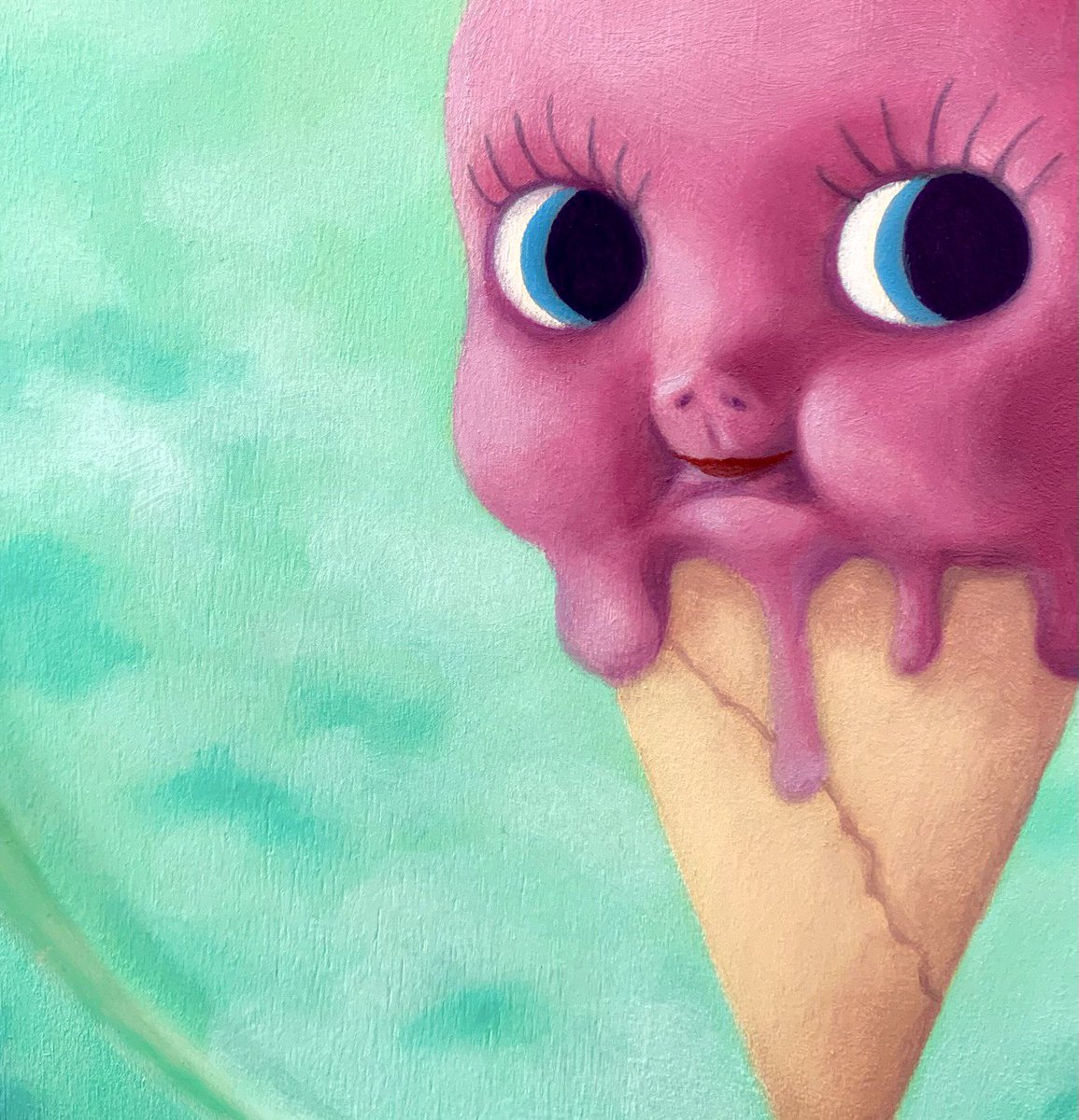 bighelmethead's tweet photo. Henlo my fren 🤓 WIP for Delicatessen, a group show with a food theme in which I'm the featured artist. Opens April 23 at Cactus Gallery in LA. Join my Collector Preview https://t.co/Zin78RBiEX 👁 #artshow #popsurrealism #artistsontwitter #artcollectors #kawaii #kewpie https://t.co/GNU9P1q27B