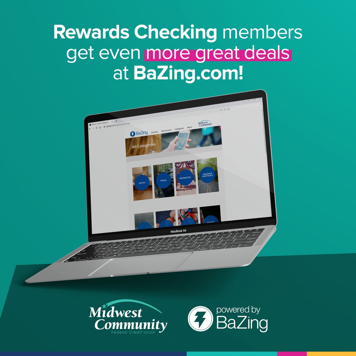 MidwestCommFCU's tweet image. As a Rewards Checking member, you not only get access to all the great features of the BaZing app, but also all kinds of extra deals at BaZing.com! 

Learn more at midwestcommunity.org/rewardschecking or !

#RewardsChecking #SavingMoney #NorthwestOhio