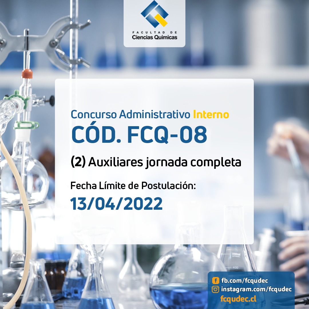 Atención #ComunidadUdeC , tenemos Concurso Interno. La Facultad de Ciencias Químicas requiere 2 auxiliares jornada completa: udecconcursosinternos.trabajando.cl/offers/detail/…