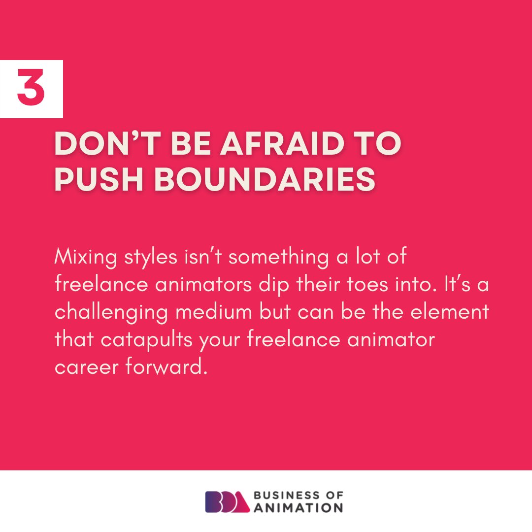 animationbiz's tweet photo. 3. Don't be afraid to push boundaries
4. Don't shy away from challenges

Tired of Not Knowing How to Get New Animation Clients? Sign up for our FREE Masterclass! Link in bio.

#AnimatorsMindset #AnimatorMindset #FreelanceAnimator #FreelanceAnimation #BusinessofAnimation https://t.co/jvEG5LPnCY