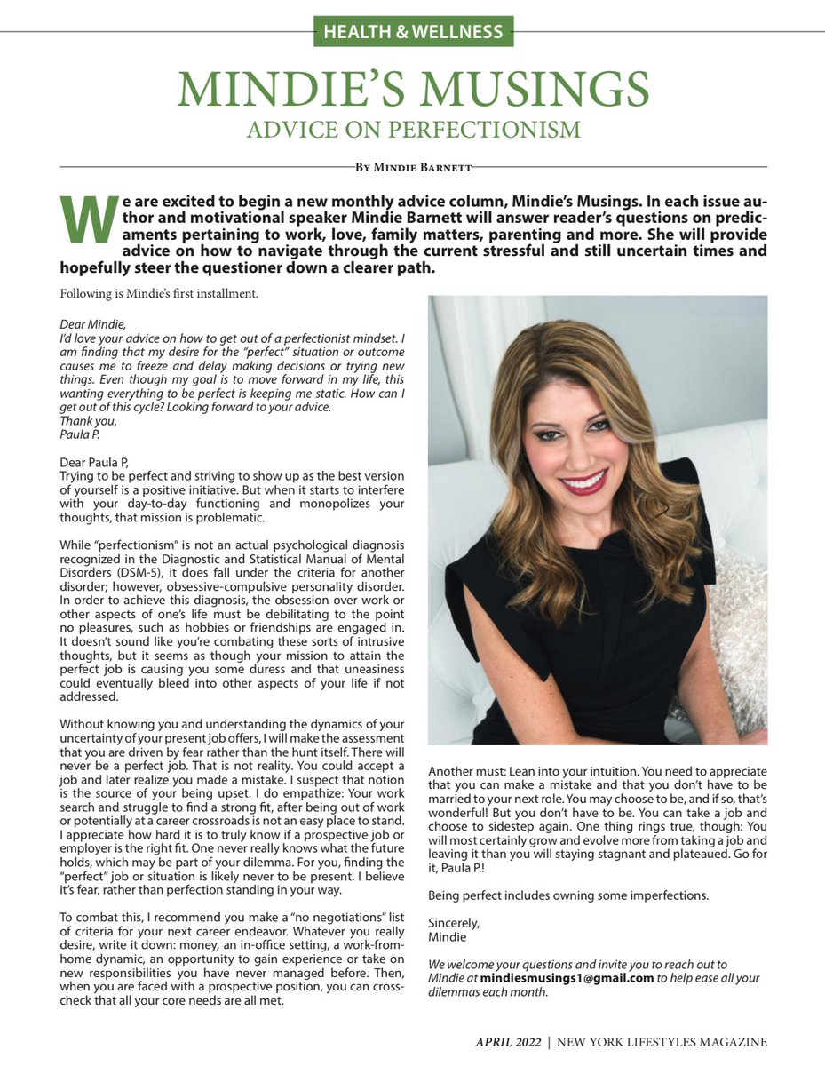 This month be on the look out for New York Lifestyles’ April Edition featuring my newest column, ‘Mindie’s Musings’🤍
