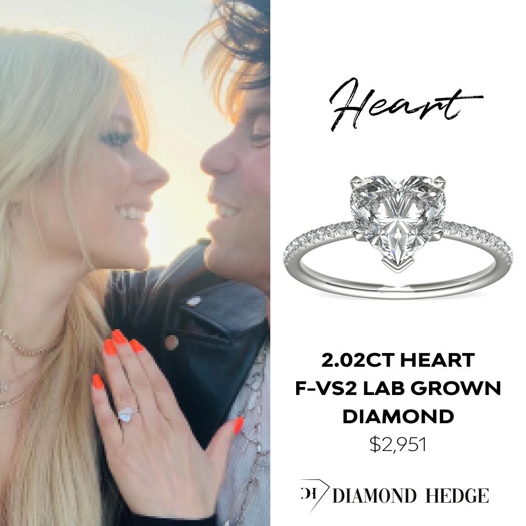 DiamondHedge's tweet photo. Get a lab grown diamond ring inspired by Avril Lavigne’s new engagement ring on https://t.co/d6P8dp1vI6 for a limited time! #heartcut https://t.co/RF1qgAnnhX