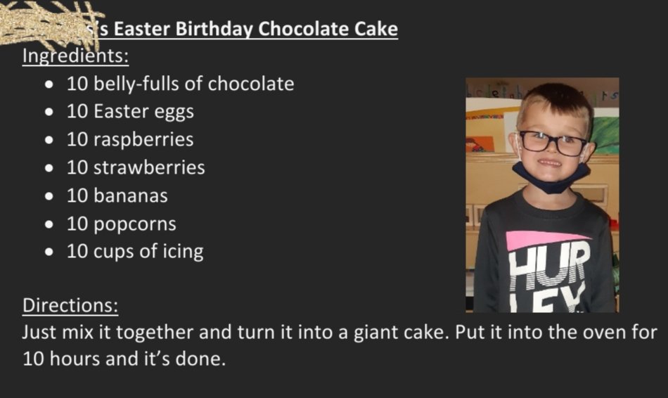 MsYoung_Kinder's tweet photo. All year we've been cooking up a storm during play time! We attempted to make a Christmas cookbook, but the covid shutdown had other plans. So an Easter cookbook it is! Here are today's 2 recipes of the day ☺👨‍🍳 #RecipeOfTheDay #Kindergarten #youngchefs @Elwoodelementar @NLESDCA https://t.co/Jy3EPfLVH1