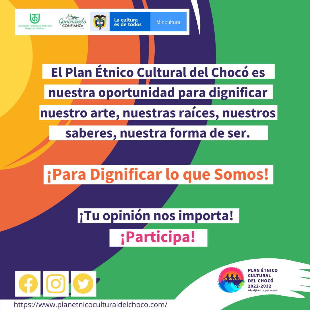 CulturaChoco's tweet photo. Si tu también quieres aportar tu grano de arena en la elaboración de este Plan te invitamos a contestar el siguiente formulario https://t.co/SowyoQRQuf
¡¡Todas las respuestas serán serán incluidas en la elaboración de este Plan!! ¡Para dignificar lo que somos! https://t.co/G6HVnHKuQs
