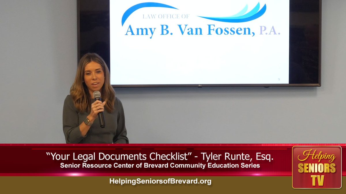 HelpingSenior's tweet photo. Your Legal Document Checklist | Helping Seniors TV
https://t.co/h92gXbLgbZ

Elder Law Attorney Tyler Runte. of Law Office of Amy B Van Fossen, presents "Your Legal Documents" checklist at recent Get Your Ducks in a Row presentation at the Senior Resource Center of Brevard. https://t.co/wP3Xmekm01