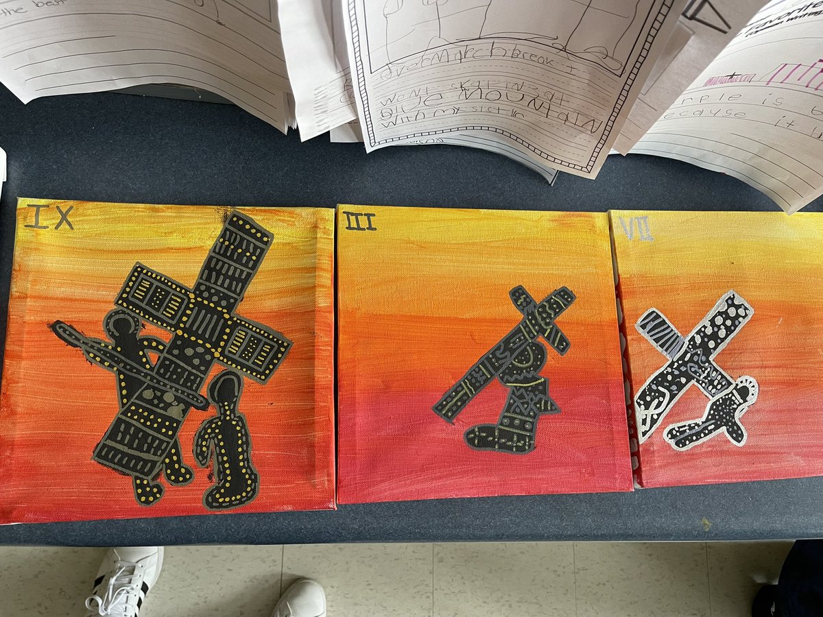heyitsherring's tweet photo. The Stations of the Cross collaborative project turned out better than imagined ✝️ @SMCDSB_MRO @MrQClass @capeloa_class @Ms_Espinola https://t.co/T30IVkYhqK