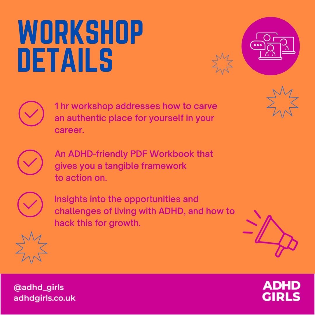 adhd_girls's tweet photo. Finding your authentic place in the world of work. My next employment workshop is now open for booking for girls and women with #ADHD. It’s partly funded by a grant so there’re 3 bursary places if price is a barrier.
https://t.co/TuYlqlCab3
#WomenWithADHD #ADHDTwitter #AskADHD https://t.co/TSYhp5QZZM