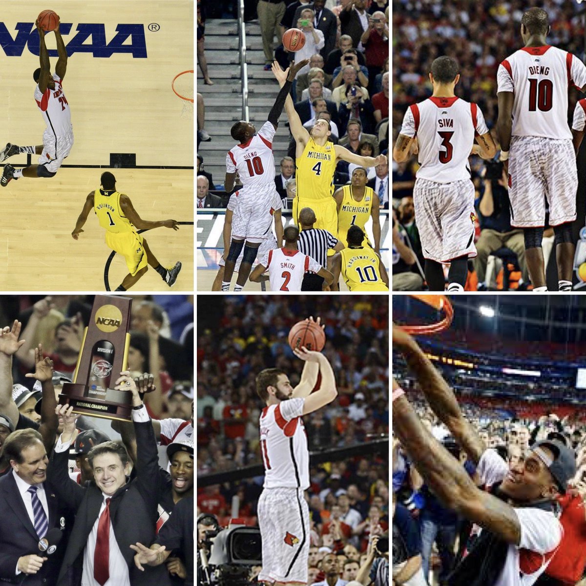 KLW0408's tweet photo. Here’s a big one for your UofL history books

9 years ago to the day, Luke Hancock went wild from 3, Montrezl Harrell had the dunk of the century &amp; UofL beat Michigan to win its 3RD NATIONAL CHAMPIONSHIP

It happened, &amp; no BS ruling from an incompetent institution can change it https://t.co/BmgxhqVAsE