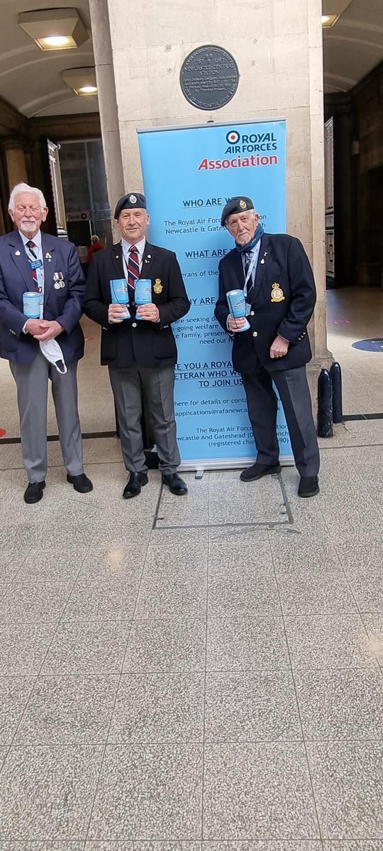 Jane161171's tweet photo. @RAFAssociation My dad and other members of the local @RAFAssociation fundraising today at Newcastle Central Station. They will be back there tomorrow 10-3. Well done all 👏 https://t.co/2CuJB80i5L