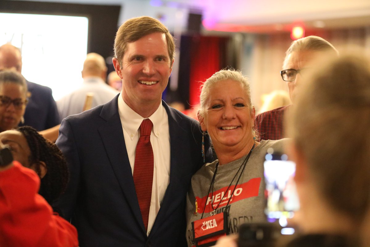 GovAndyBeshear's tweet photo. I was proud to kick my day off with @KYEducators this morning. As a public school graduate, I will always stand up for our educators. This is an education first administration, because our schools are how we invest in our children, our workforce and our future. https://t.co/Y5oGBvNjgb