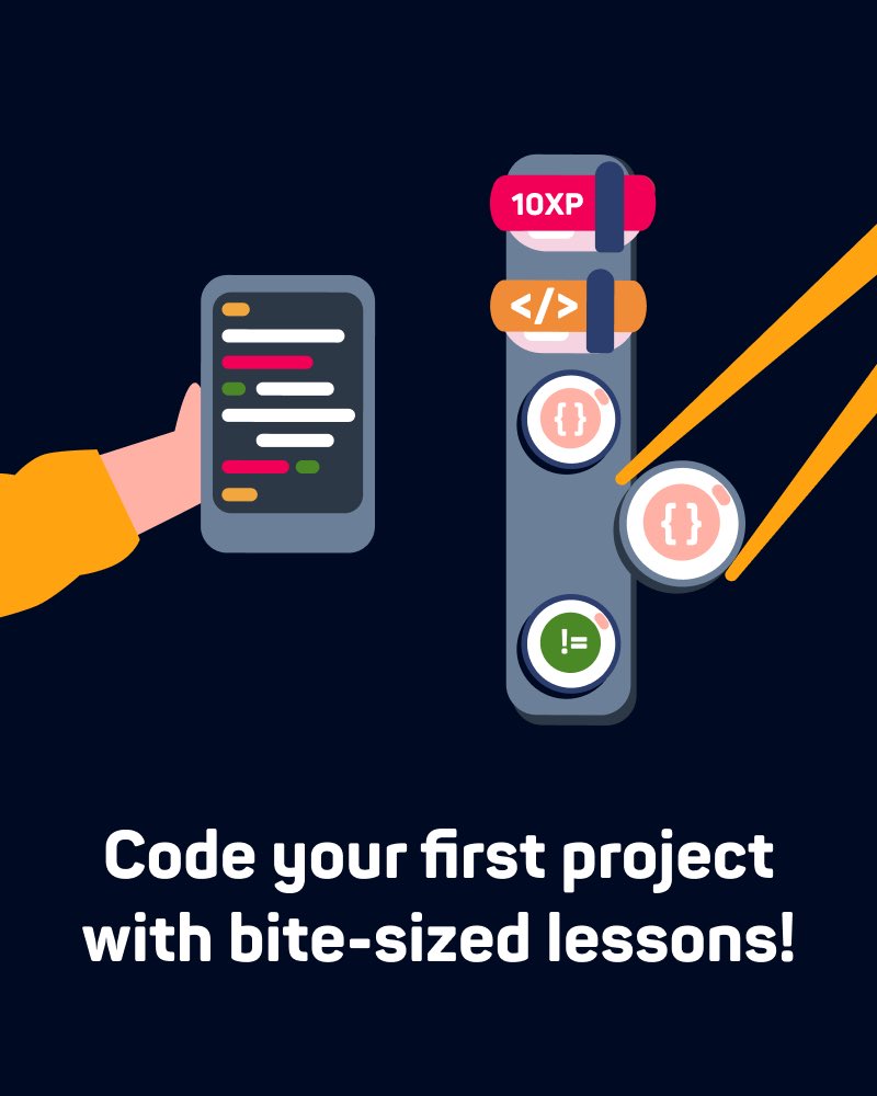 Sololearn's tweet image. Coding your first project with #Sololearn is as simple as enjoying a sushi platter🍣: bite-sized lessons that fill you up perfectly. 🙌Try Sololearn today and share your first project with us! #codingproject #LearnToCode #CodeNewbie