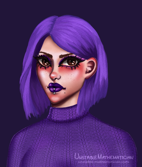 unstablemath's tweet photo. I used the purple girl from Duolingo as a guinea pig for some style experiments.
#art #artistsontwitter #digitalart #portrait #Duolingo #fanart #lilyduolingo https://t.co/EgzIlPbA94