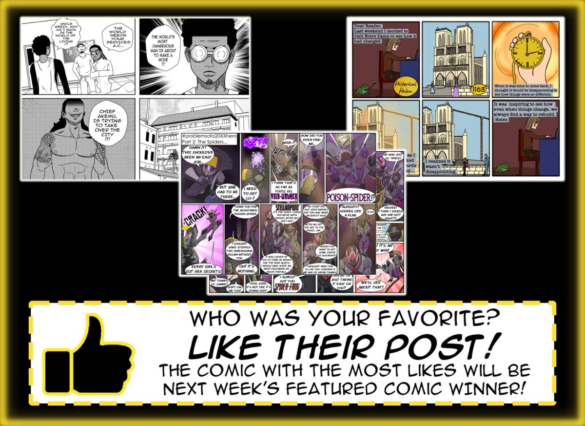 ComicsEcho's tweet photo. Support your favorite comic by liking its post on our account! The comic with the most likes will be next week's Featured Comic!

Check out all of our comics: https://t.co/WMGxjOLbT6!

#comics #easternecho #emu #ypsilanti #featured #comic #echocomics #art #poll #newspaper https://t.co/1hZjI3dyQ3