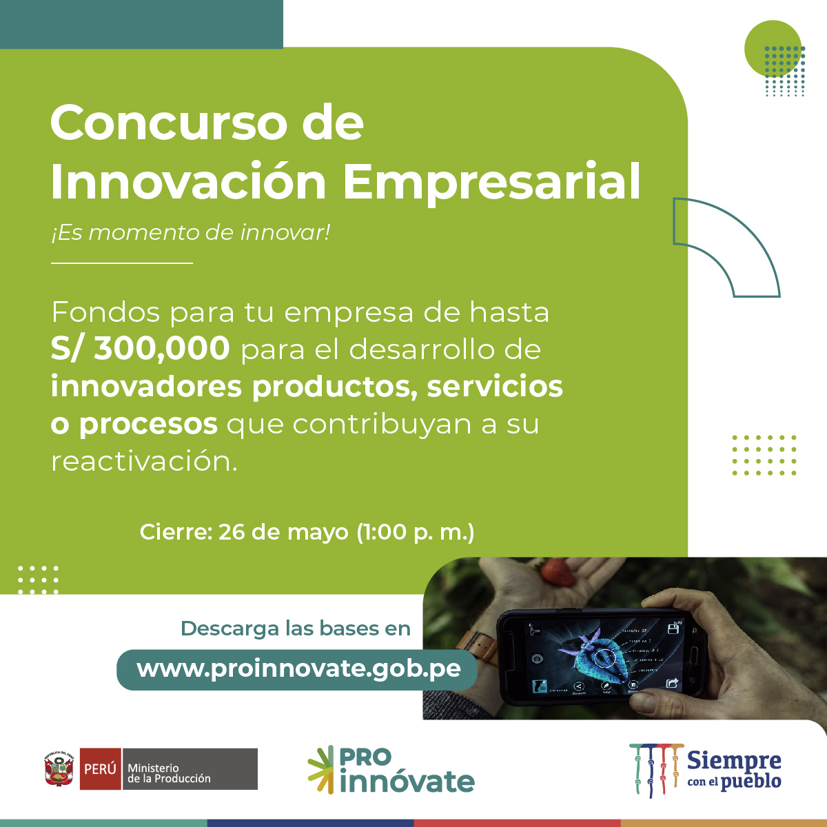 Obtén cofinanciamiento no reembolsable de hasta S/ 300,000 para la generación de productos, servicios o procesos innovadores que impulsen la productividad y competitividad de tu empresa, mediante el concurso Innovación Empresarial de #ProInnóvate. 
🌐 bit.ly/ConcursoInnova…