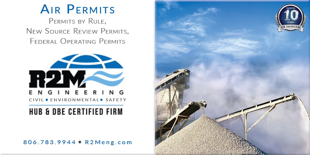 R2Meng's tweet photo. Breathe easy with Air Permitting services from #R2M. At #R2MEngineering, we can help you obtain your #PermitsByRule, #NewSourceReviewPermits, and #FederalOperatingPermits to comply with federal, state, and local environmental laws. #AirPermit https://t.co/DEYClHrA42
